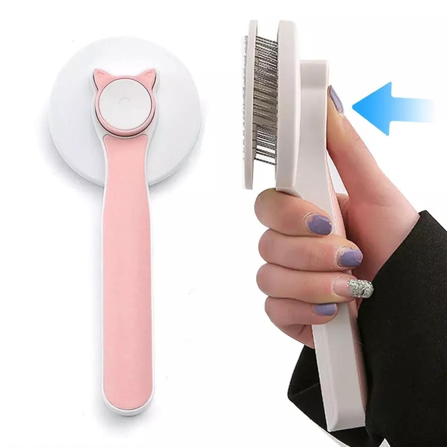 Self-cleaning slicker brush close-up