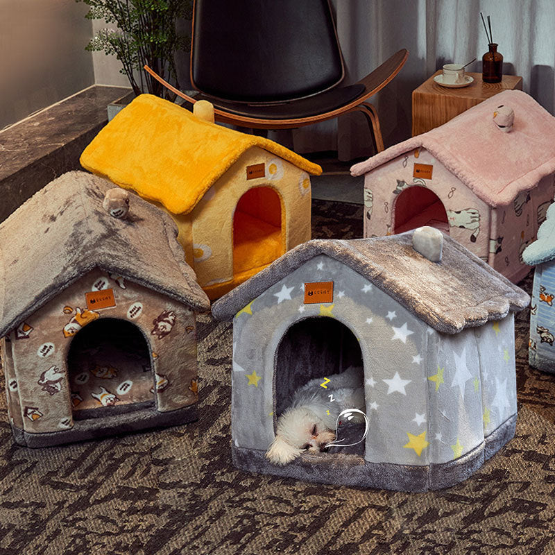 Cozy Foldable Pet House in living room