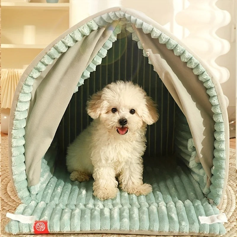 Warm Cute House Double Door Curtain Dog House for Pets