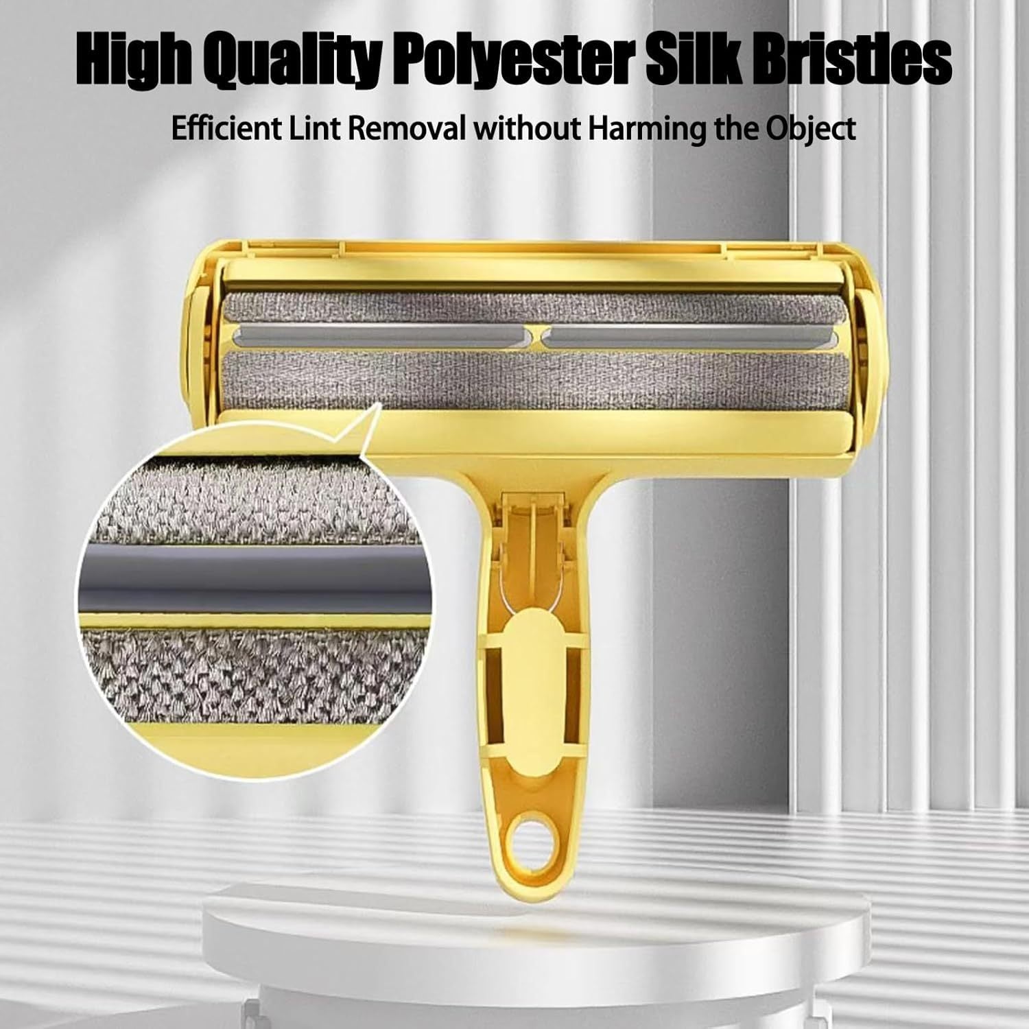 Close-up of pet hair remover tool.