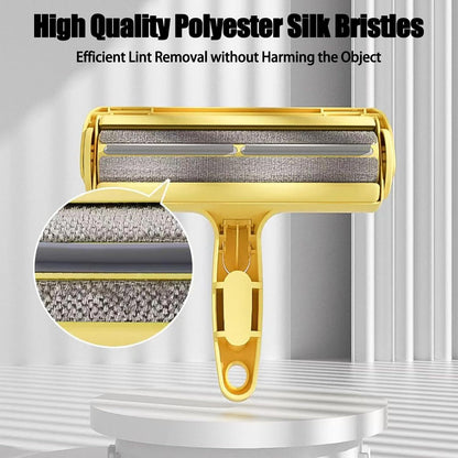 Close-up of pet hair remover tool.