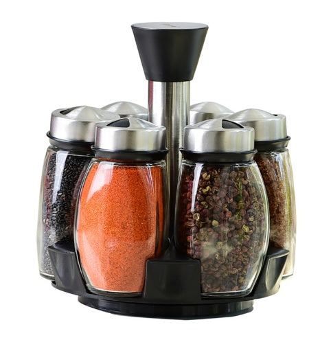 High Quality Glass Spice Rack Set With Rotating Base