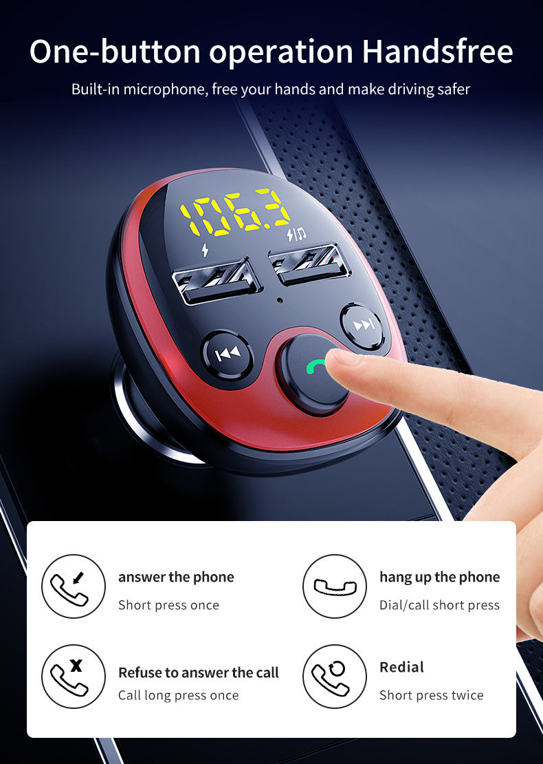 High-Speed Dual USB Car Charger with Bluetooth Music and Hands