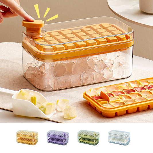 One-Press Ice Cube Maker Tray with Lid and Storage Box
