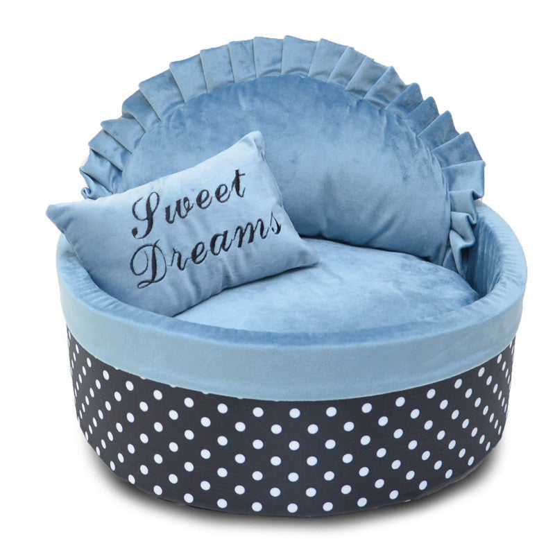 Polka Dot Sponge Round Pet Nest with Pillow in Various Colors and Sizes