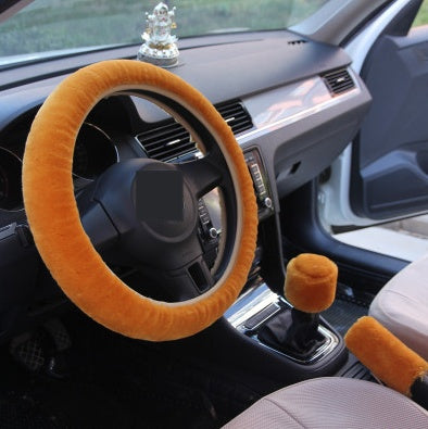 Wool Plush Steering Wheel Cover Camel