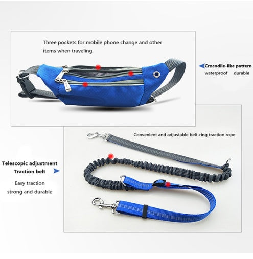 Hands Free Dog Running Leash with Waist Belt Pack