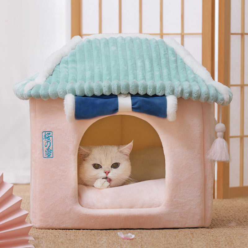 Enclosed Cat House Villa - Removable & Washable Bed