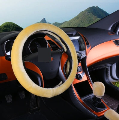 Wool Plush Steering Wheel Cover Cream