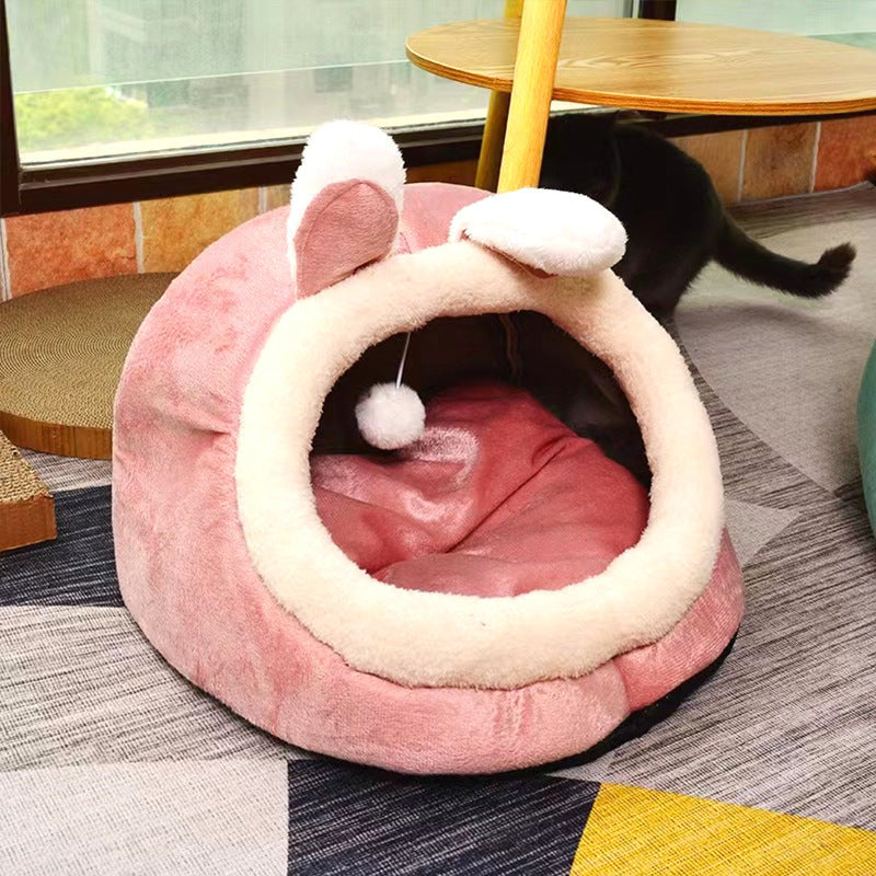 Pink Rabbit Pet Nest - Cozy Cloth Material