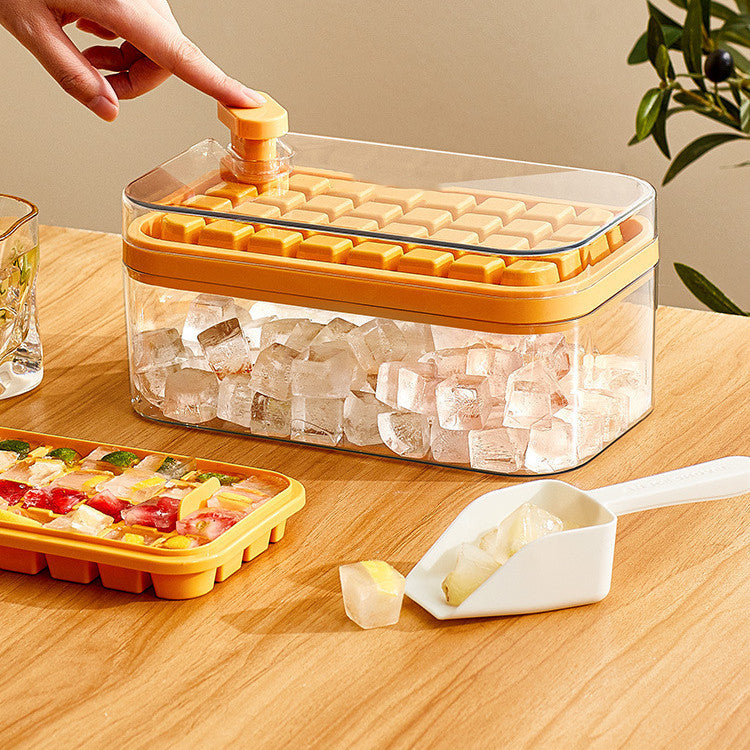 One-Press Ice Cube Maker Tray with Lid and Storage Box