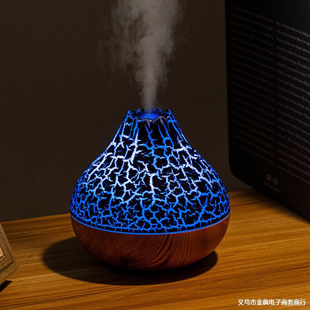 Volcano Mist Humidifier with Wood Grain Finish, Mute Mode & Ambient Light