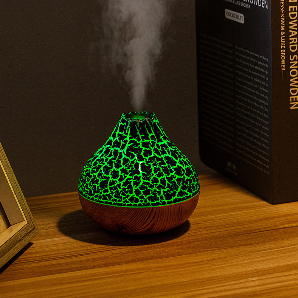 Volcano Mist Humidifier with Wood Grain Finish, Mute Mode & Ambient Light