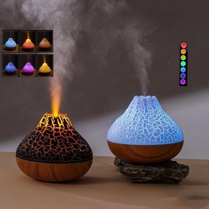 Volcano Mist Humidifier with Wood Grain Finish, Mute Mode & Ambient Light