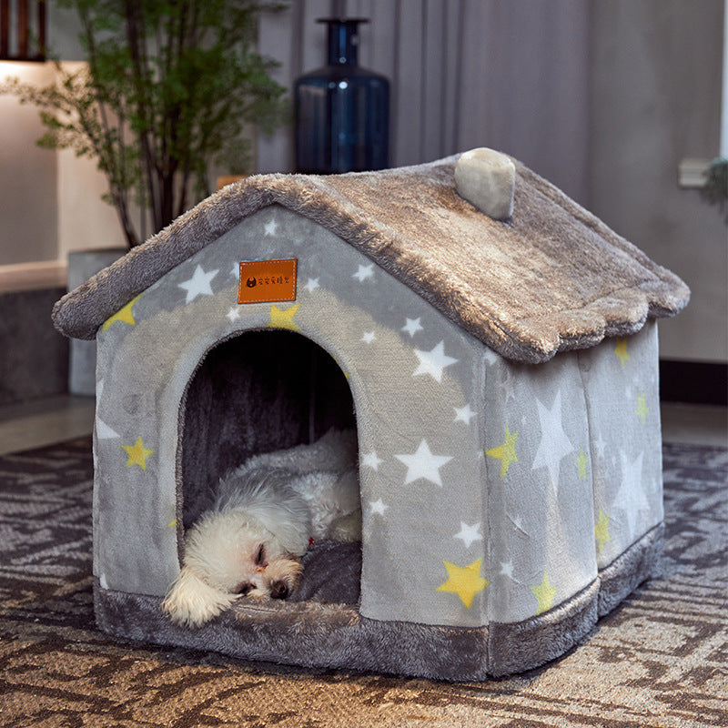 Cozy gray star dog bed for small pets