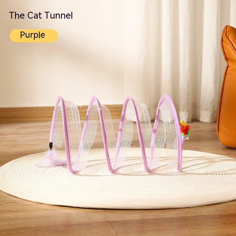 Elastic Collapsible Cat Tunnel Toy for Multiple Cats