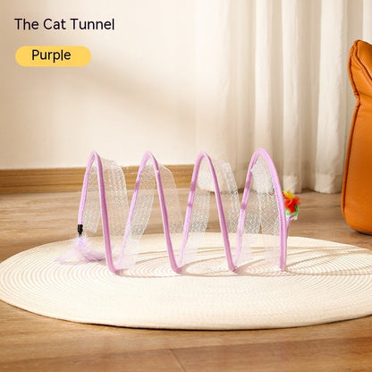 Elastic Collapsible Cat Tunnel Toy for Multiple Cats