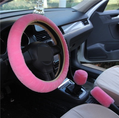 Wool Plush Steering Wheel Cover Pink