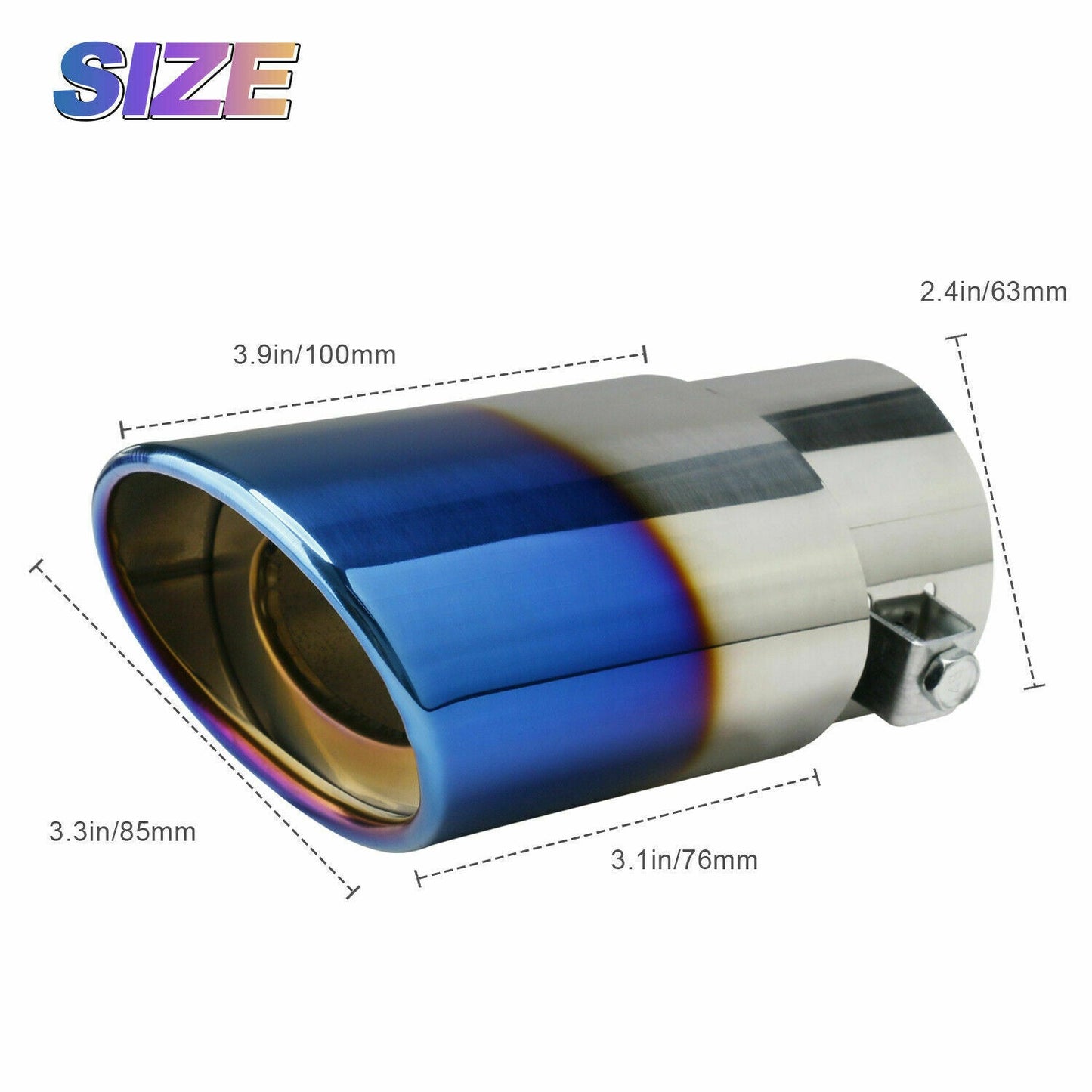 Car Exhaust Pipe Tip Rear Tail Muffler Stainless Steel Round Chrome Blue