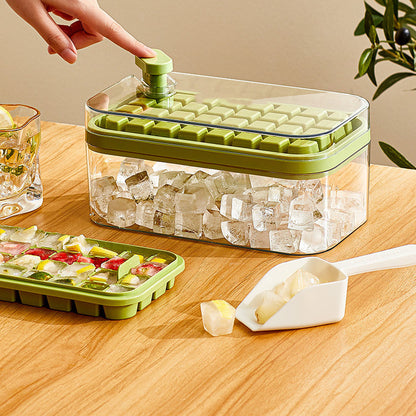 One-Press Ice Cube Maker Tray with Lid and Storage Box