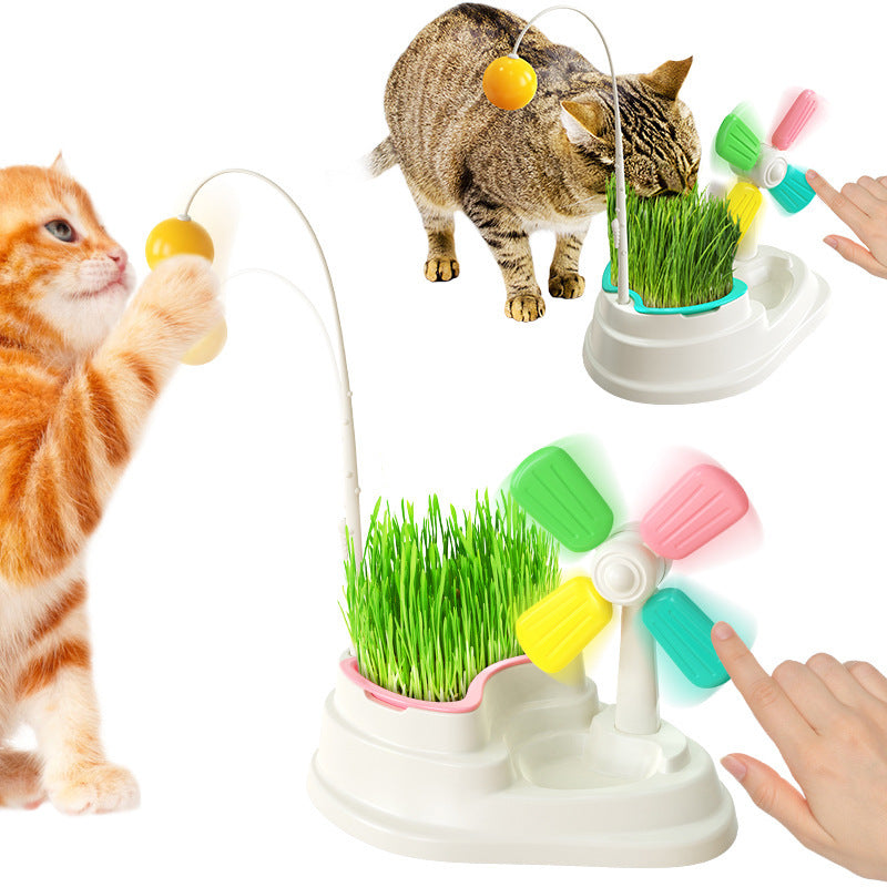 Interactive Cat Toy with Windmill and Pulling Stick