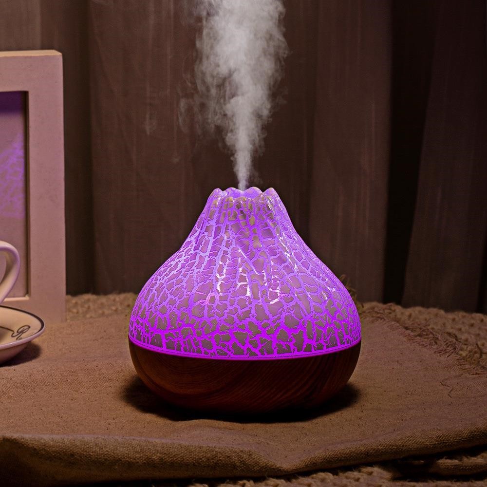 Volcano Mist Humidifier with Wood Grain Finish, Mute Mode & Ambient Light