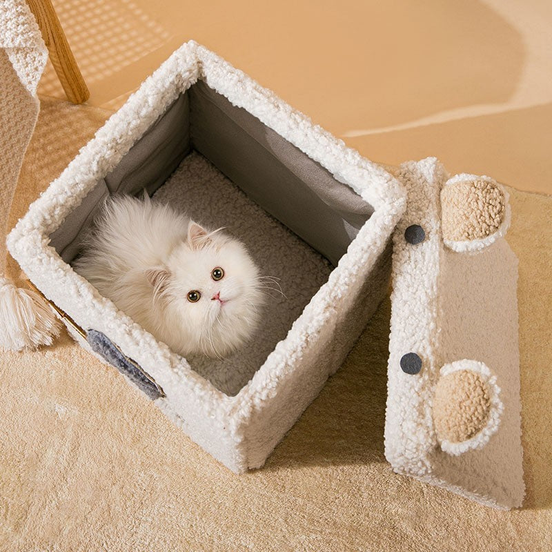 Composite Wood Pet Nest with Teddy Velvet Fabric