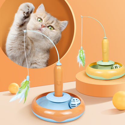 2-in-1 Feather Cat Turntable Toy