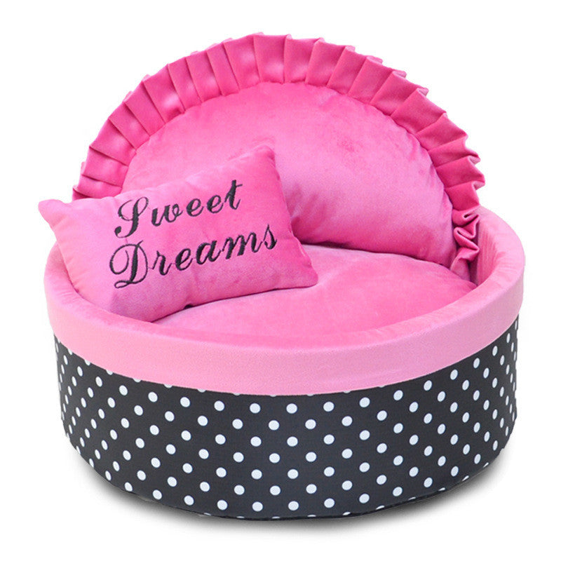 Polka Dot Sponge Round Pet Nest with Pillow in Various Colors and Sizes