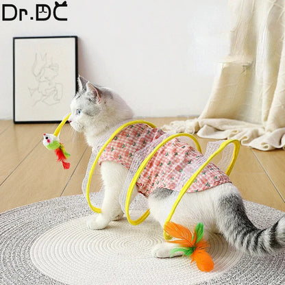 Elastic Collapsible Cat Tunnel Toy for Multiple Cats