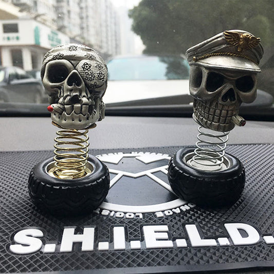 Cartoon Car Decoration Skull Head Swing Resin Military Cap Sunflower Band