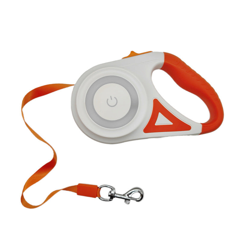 Retractable dog leash with LED light orange