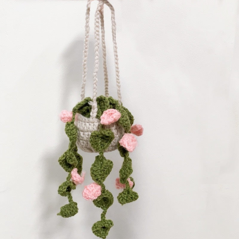 Hand-woven flower car accessories White pink flower