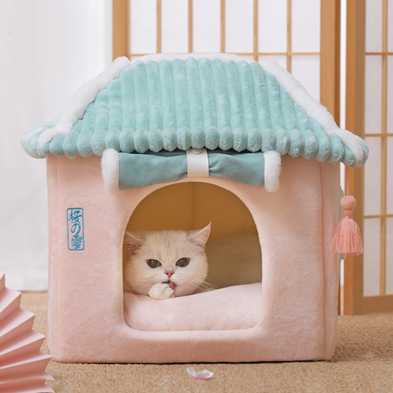 Enclosed Cat House Villa - Removable & Washable Bed