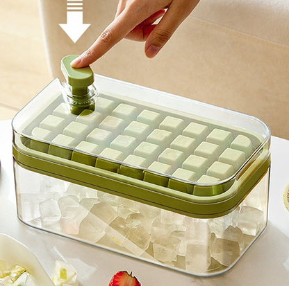 One-Press Ice Cube Maker Tray with Lid and Storage Box