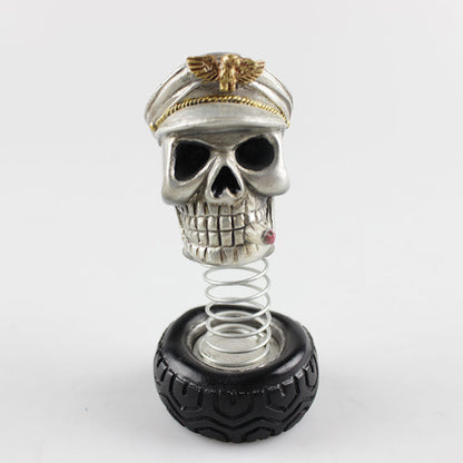 Cartoon Car Decoration Skull Head Swing Resin Military Cap Sunflower Band