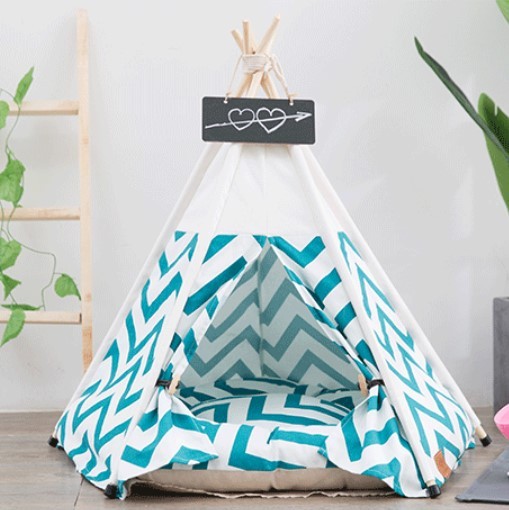 Canvas Black Wavy Tent in Green Stripe