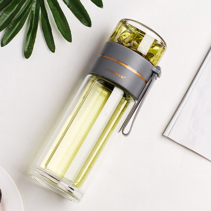 Leakproof Double Wall Glass Water Bottle with Tea Infuser Filter