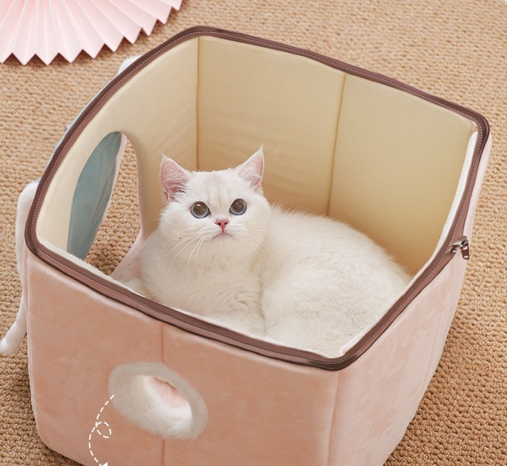 Enclosed Cat House Villa - Removable & Washable Bed