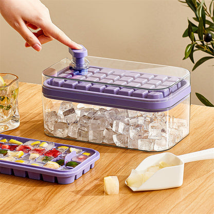 One-Press Ice Cube Maker Tray with Lid and Storage Box