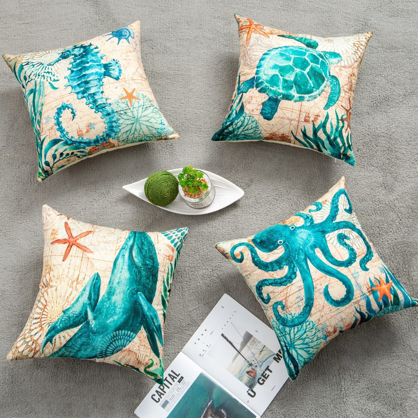 Marine Life Printed Cushion Cover