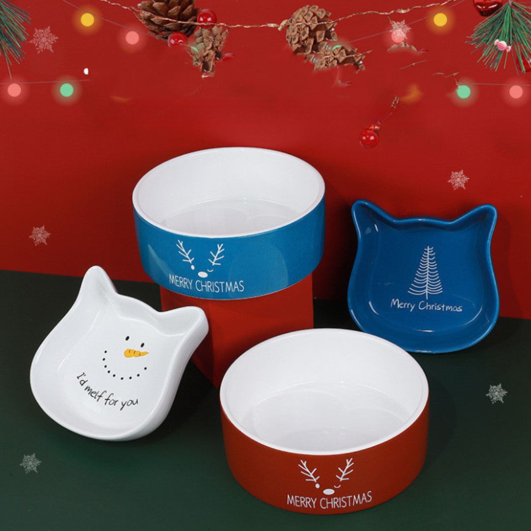 Purrfect Cat Ear Shaped Christmas Bowl for Pets